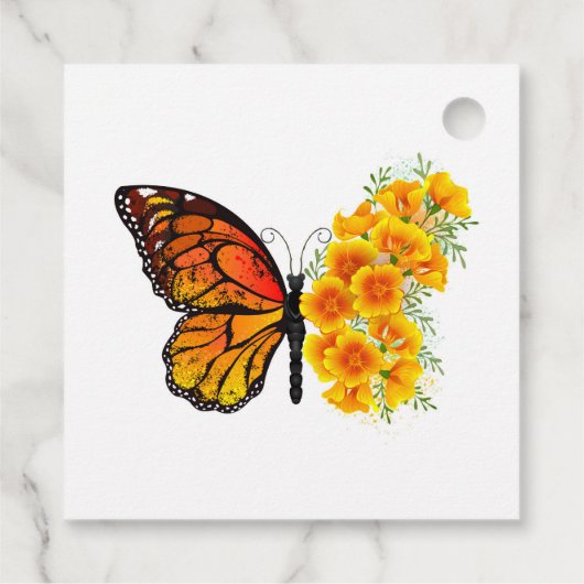 Étiquettes Cadeau Flower Butterfly with Yellow California Poppy (Dos)