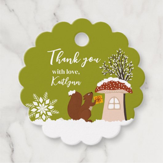 Étiquettes Cadeau Fluffy Squirrel Gift Winter Baby Shower Gift  (Devant)