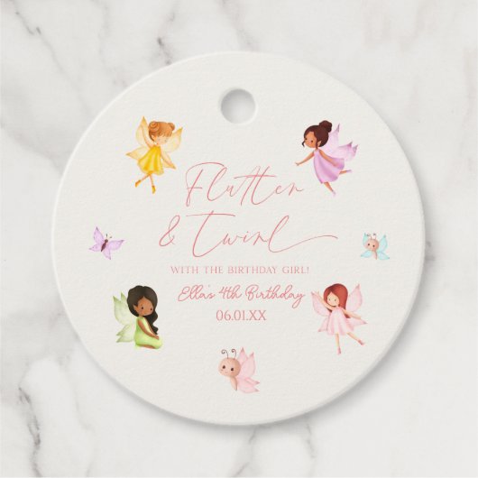 Étiquettes Cadeau Flutter et Twirl Enchanted Fairy Anniversaire fête (Devant)