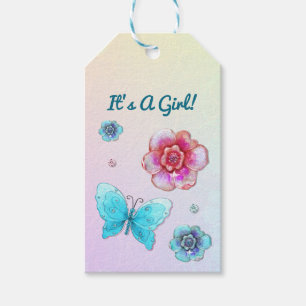 Étiquettes-cadeau Flutterby Graffiti Jeweled ITS A GIRL BANNIVERTHDA