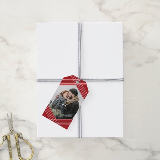 Étiquettes-cadeau Focus festive | Rouge | (Avec de la ficelle)