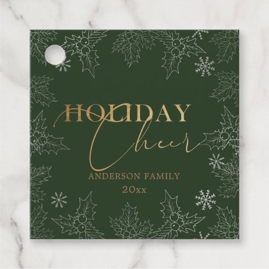 Étiquettes Cadeau Foliage d'hiver Élégant Script Faux Foil Vacances (Devant)