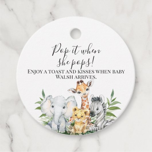 Étiquettes Cadeau Foliage Safari Animaux Baby shower Pop It (Devant)