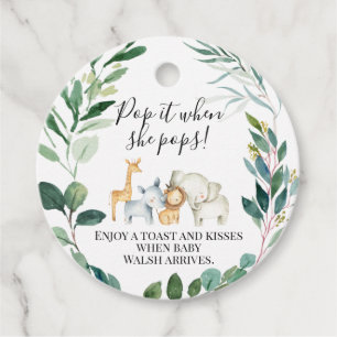 Étiquettes Cadeau Foliage Safari Baby shower Pop It Favoriser Tags