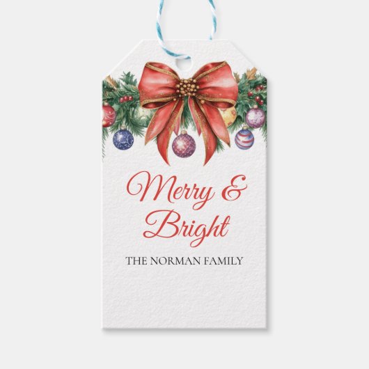 Étiquettes-cadeau Folithe Wreath Merry & Bright Holiday (Devant)