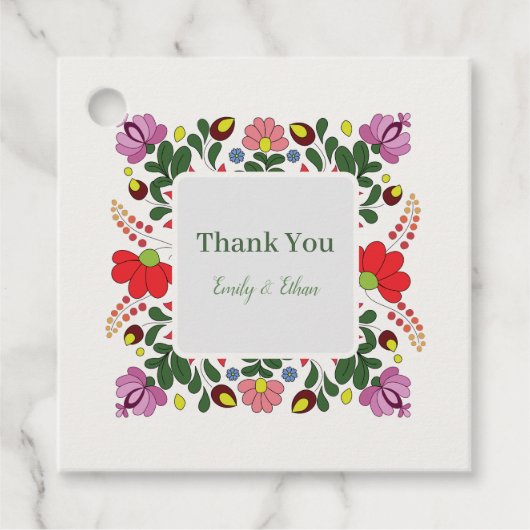 Étiquettes Cadeau Folk Floral Wedding Custom Design (Devant)