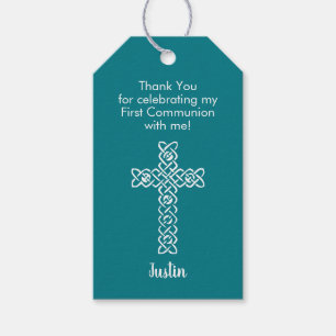 Étiquettes-cadeau Foncé Turquoise Frist Communion Merci Favor