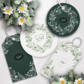 Étiquettes Cadeau Forest Green Leafy  Wreath Monogram Nature