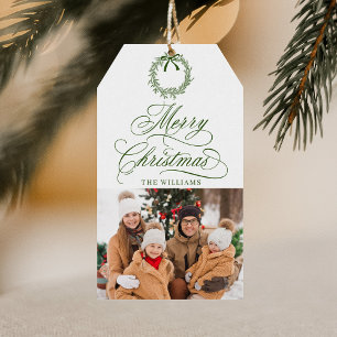 Étiquettes-cadeau Forest Green Romantic Joyeux Noël Photo