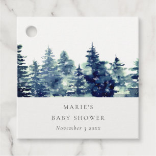 Étiquettes Cadeau Forêt de pins hivernale Chute de neige Aquarelle B