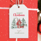 Étiquettes-cadeau Forêt d'hiver Ferme Rouge Grange Rustique Noël