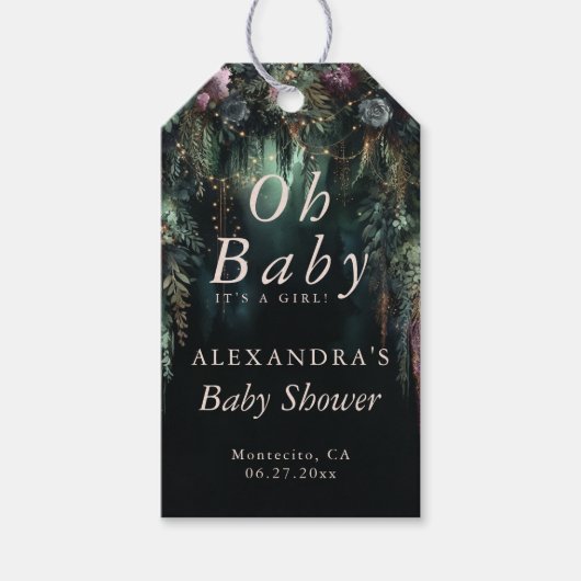 Étiquettes-cadeau Forêt enchantée violet Rose Baby shower de bois (Devant)