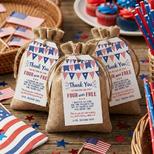 Étiquettes-cadeau Four Ever Free ! Fête d'anniversaire du 4 juillet