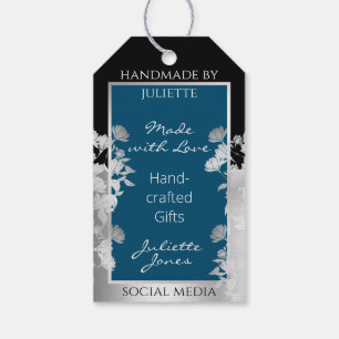 Étiquettes-cadeau Fournitures Florales sur mesure Ocean Blue Silver