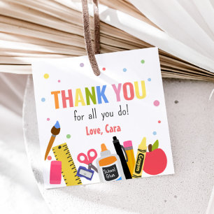 Étiquettes Cadeau Fournitures scolaires Appréciation Merci Carré