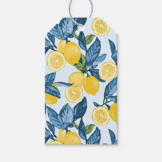 Étiquettes-cadeau Fraîche de citron jaune sur Arrière - plan bleu