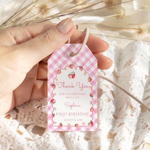Étiquettes-cadeau Fraise Anniversaire Fête Merci ondulé