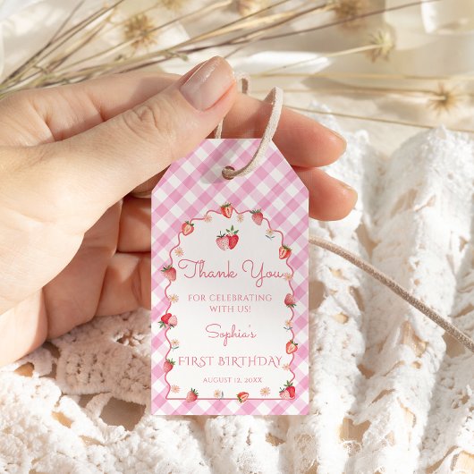 Étiquettes-cadeau Fraise Anniversaire Fête Merci ondulé