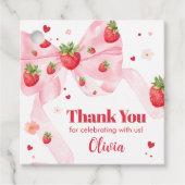 Étiquettes Cadeau Fraise Coquette Carré de fête d'anniversaire (Devant)