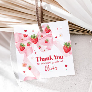 Étiquettes Cadeau Fraise Coquette Carré de fête d'anniversaire