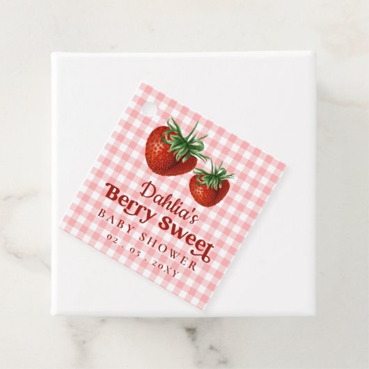 Étiquettes Cadeau Fraise rose Rouge Berry Baby shower sucré (En situation)