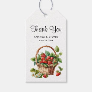 Étiquettes-cadeau Fraises dans un Merci Mariage de panier en osier