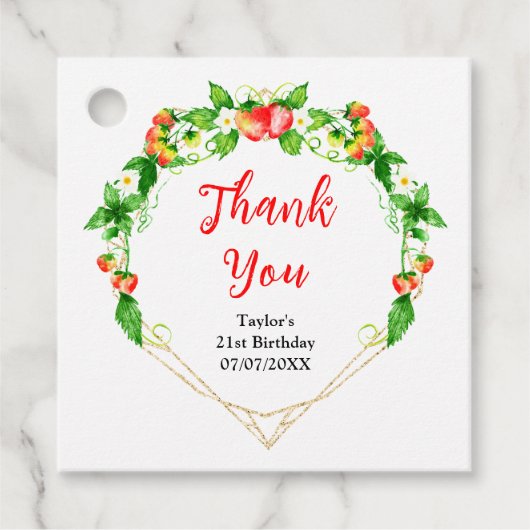 Étiquettes Cadeau Fraises et marguerites Merci de fête d'anniversair (Devant)