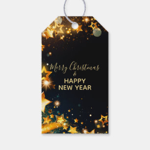 Étiquettes-cadeau Frame Festif avec Gold Stars Bokeh et Étincelles