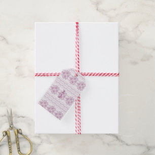 Étiquettes-cadeau français chic, rose, toile, floral, motif, victor