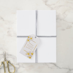 Étiquettes-cadeau Frangipani or blanc mariage d'art des fleurs tropi