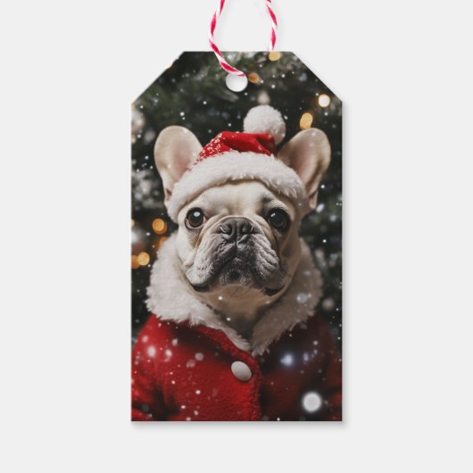 Étiquettes-cadeau Frenchie Festive : Un portrait de vacances (Devant)