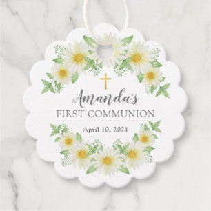 Étiquettes Cadeau Fresh Daisy Floral First Holy Communion Favoriser 