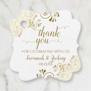 Étiquettes Cadeau Frilly Corners Merci Mariage or et blanc
