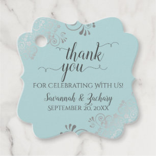 Étiquettes Cadeau Frilly Turquoise Mint & Merci Mariage gris argent