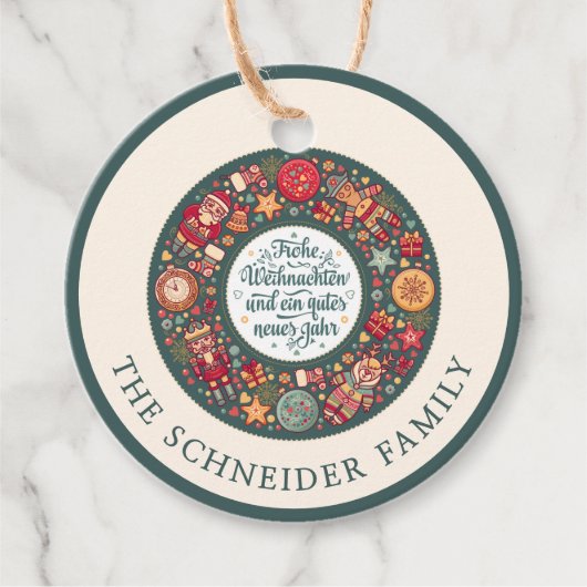 Étiquettes Cadeau Frohe Weihnachten Wreath (Devant)
