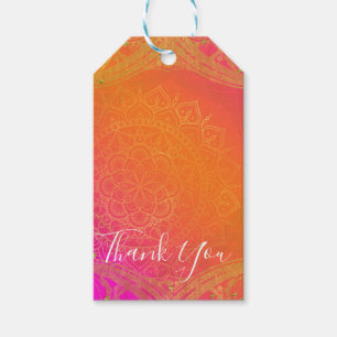 Étiquettes-cadeau Fuchsia Rose Orange & Or Mandala Fête Indienne