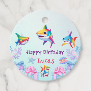 Étiquettes Cadeau Fun arc-en-ciel requin anniversaire ballon fête fa