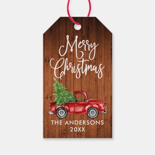 Étiquettes-cadeau Fun Calligraphie Noël Bois Vintage Camion (Devant)