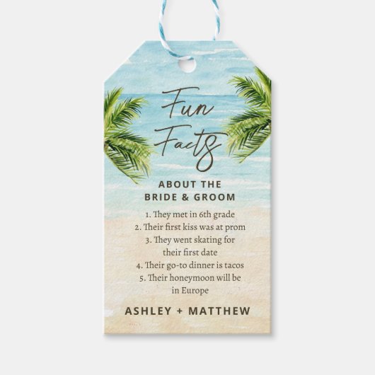 Étiquettes-cadeau Fun Facts Beach Wedding Fête des mariées Favoriser (Devant)