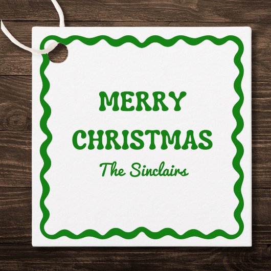 Étiquettes Cadeau Fun Moderne Vague Bordure Verte Noël fête