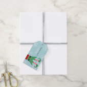 Étiquettes-cadeau Fun Noël Père Noël en  petite aide elf neiger bleu (Avec de la ficelle)