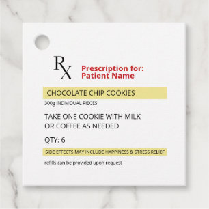 Étiquettes Cadeau Fun Novelty Rx Prescription Cookie Favoriser Tags