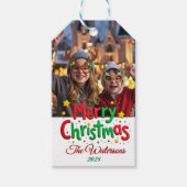 Étiquettes-cadeau Fun Retro Script Merry Christmas Letterpress Photo (Devant)