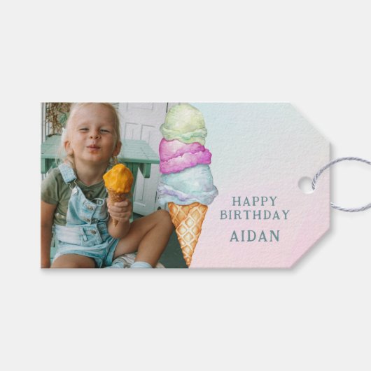 Étiquettes-cadeau Fun Summer Ice Creative Photo Anniversaire Fête (Devant (Horizontal))