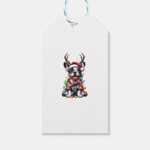 Étiquettes-cadeau Funky French Bulldog Christmas Light Santa Hat Rei