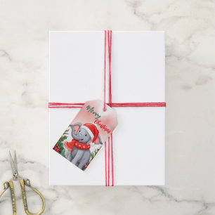 Étiquettes-cadeau Funky Joyeux Noël Wreath Cute Elephant père Noël