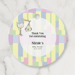 Étiquettes Cadeau Funky Rétro Cubisme Cigogne Livraison Baby Shower