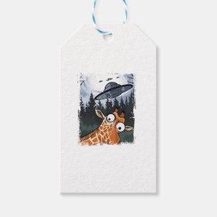 Étiquettes-cadeau Funny Giraffe UFO Zoo Animal Weird Meme Graphique 