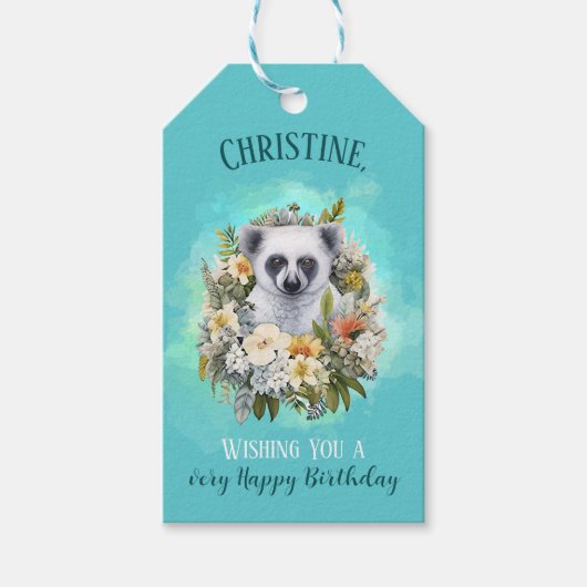 Étiquettes-cadeau Funny lemur thème tropical nom personnalisé (Devant)
