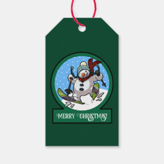 Étiquettes-cadeau Funny Snowman Merry Christmas! Skiing Cartoon